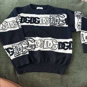 Dolce & Gabbana Black kids and White Logo Stripe Crewneck Sweater